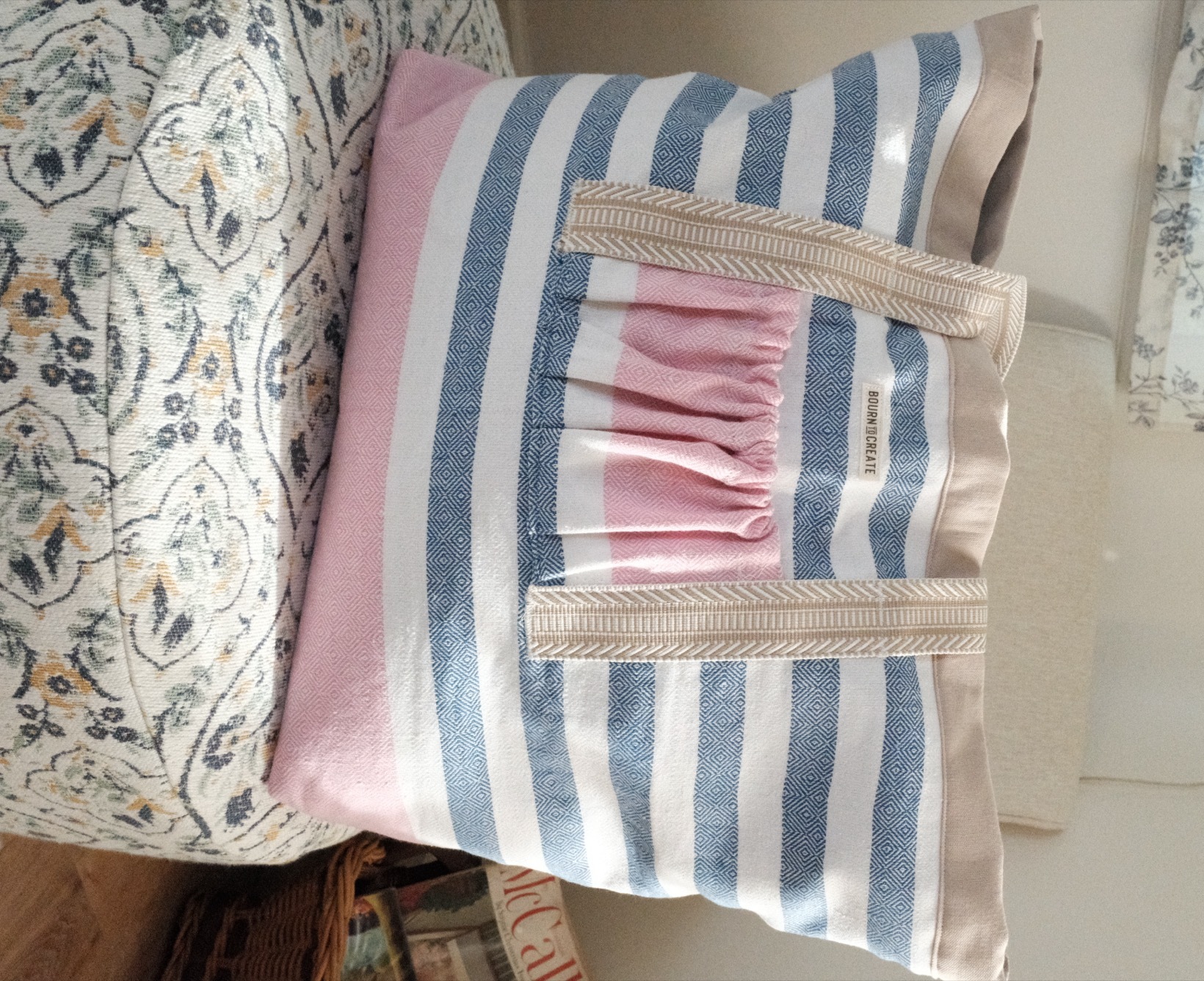 The seaside tote, hand-sewn, in bright coastal light
