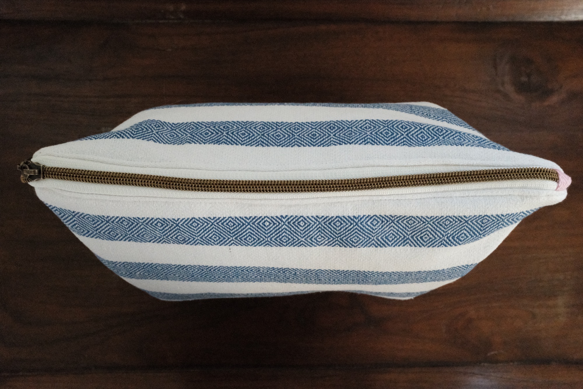 The Lined Zipper Pouch, sewn in striped Turkish toweling