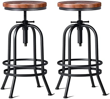 Vintage industrial metal and wood swivel bar stool