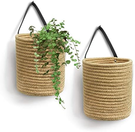 Goodpick woven jute hanging plant baskets, 2-pack