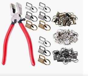 Key fob hardware set with installation pliers