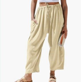 TARSE womens linen wide-leg striped pants