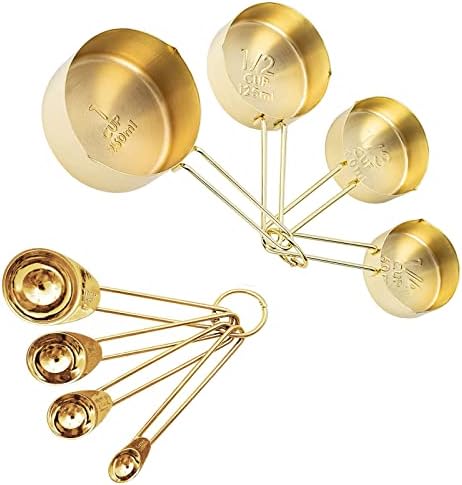 Gold metal measuring cups and spoons, 8-piece set