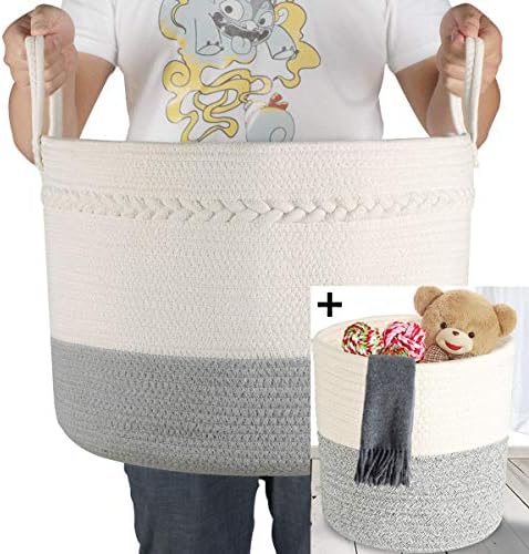 Large woven cotton rope storage baskets, 2-pack