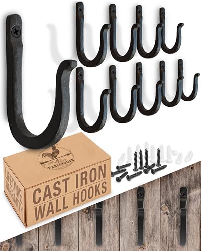Handmade railroad spike cast-iron wall hooks, 10-pack