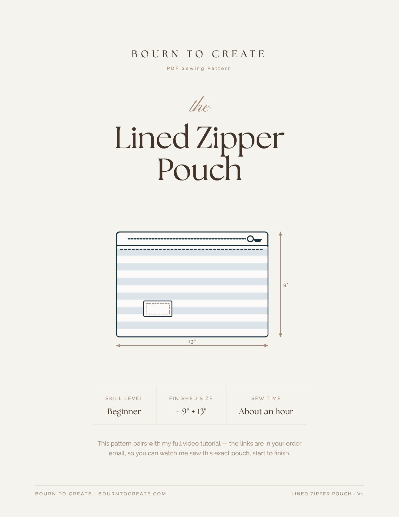 The Lined Zipper Pouch PDF pattern booklet cover