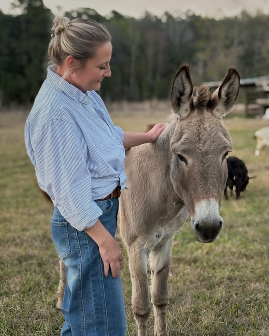 Sarah with one of the homestead donkeys